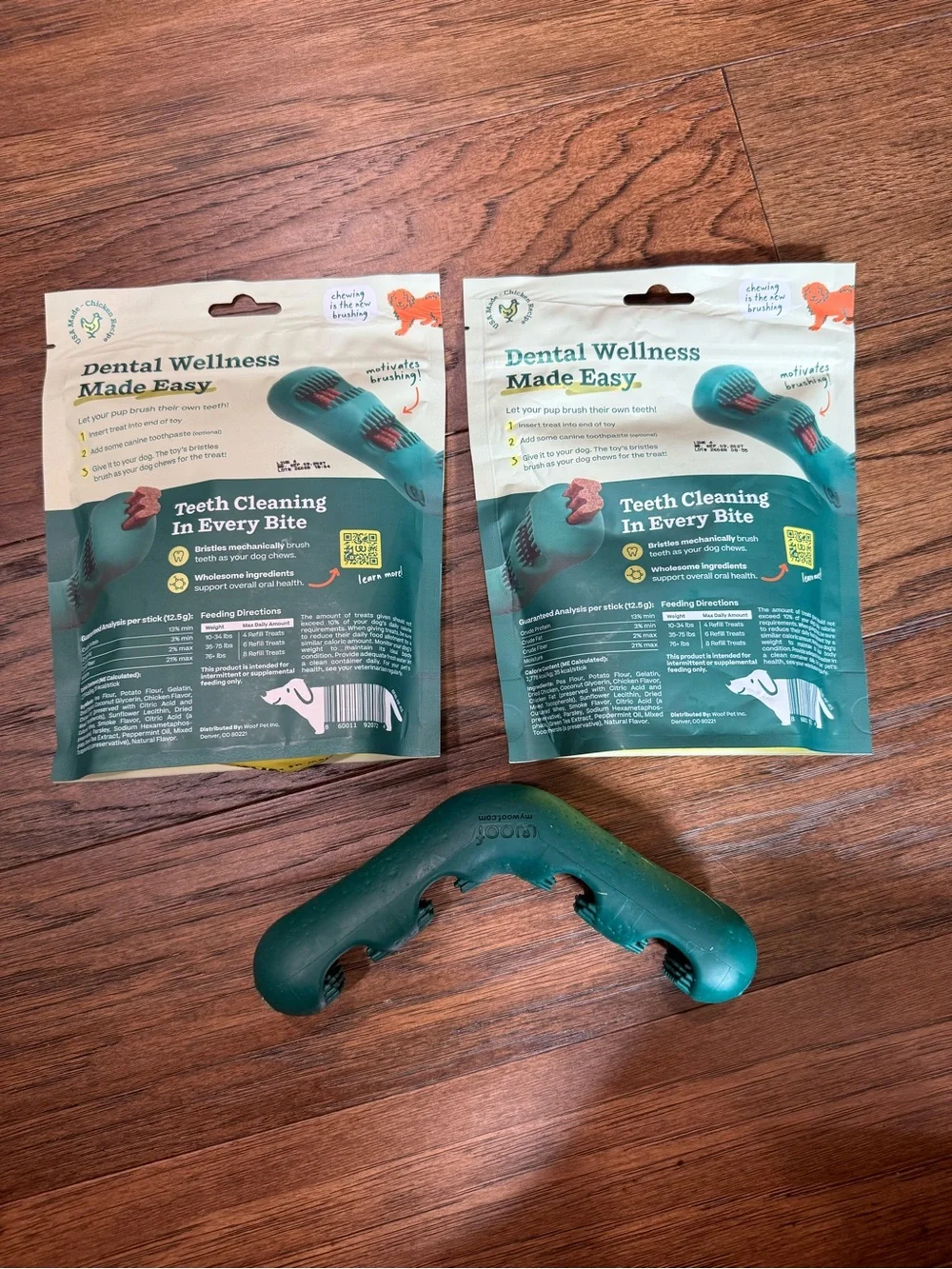 Woof Bite n' Brush Dental Toy & Refill treats Dark Green